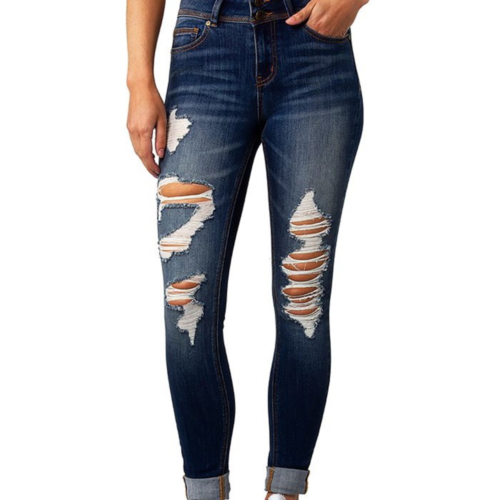 Indigo Rein Juniors' Ripped Cuffed Skinny Jeans